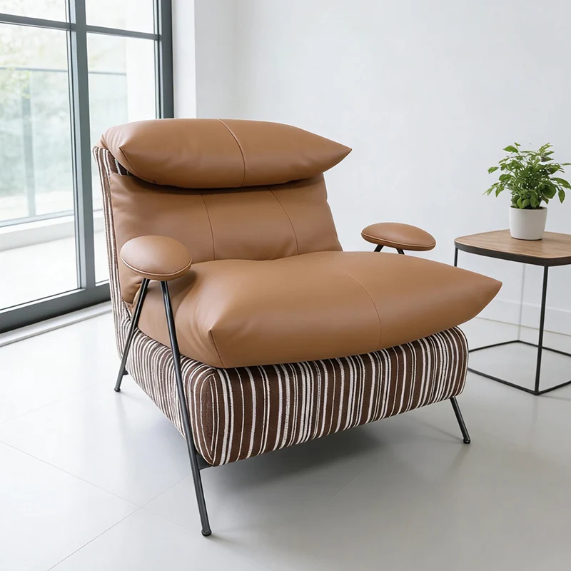 Contemporary Scandinavian Cloud-Style Upholstered Accent Chair: Eco-Friendly Faux Leather/Cotton-Linen Fabric - High-End Single-Seater Sofa For Living Room