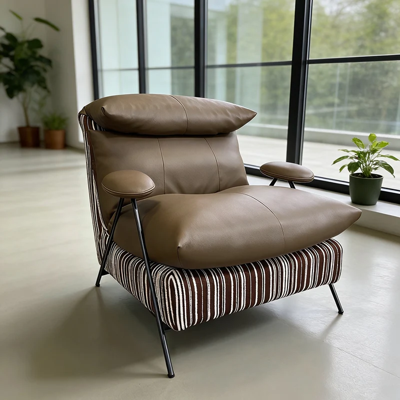 Contemporary Scandinavian Cloud-Style Upholstered Accent Chair: Eco-Friendly Faux Leather/Cotton-Linen Fabric - High-End Single-Seater Sofa For Living Room