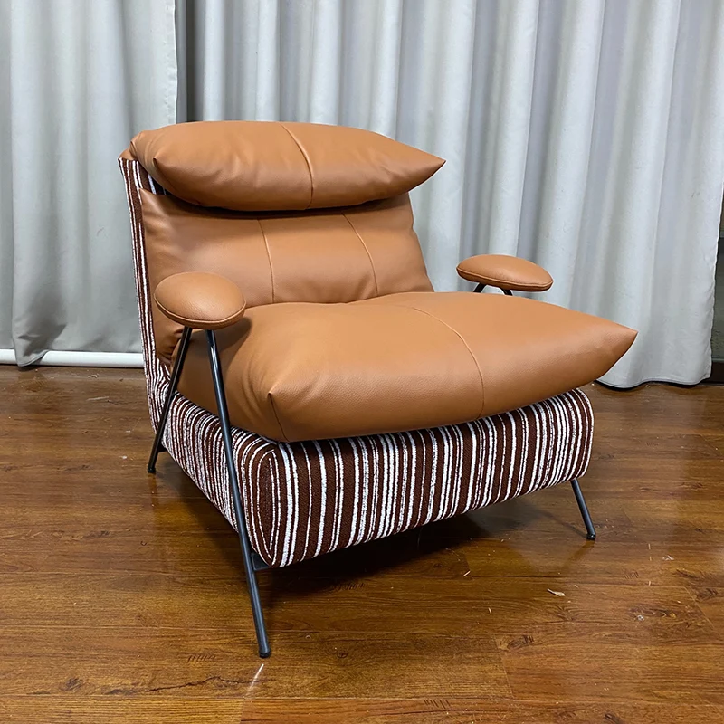 Contemporary Scandinavian Cloud-Style Upholstered Accent Chair: Eco-Friendly Faux Leather/Cotton-Linen Fabric - High-End Single-Seater Sofa For Living Room