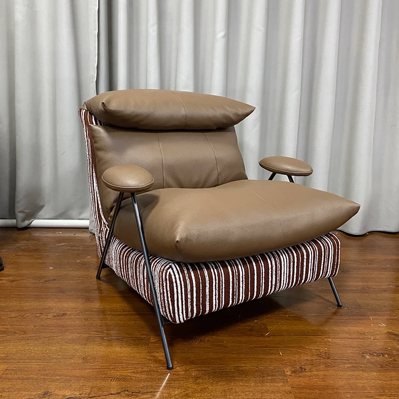 Contemporary Scandinavian Cloud-Style Upholstered Accent Chair: Eco-Friendly Faux Leather/Cotton-Linen Fabric - High-End Single-Seater Sofa For Living Room