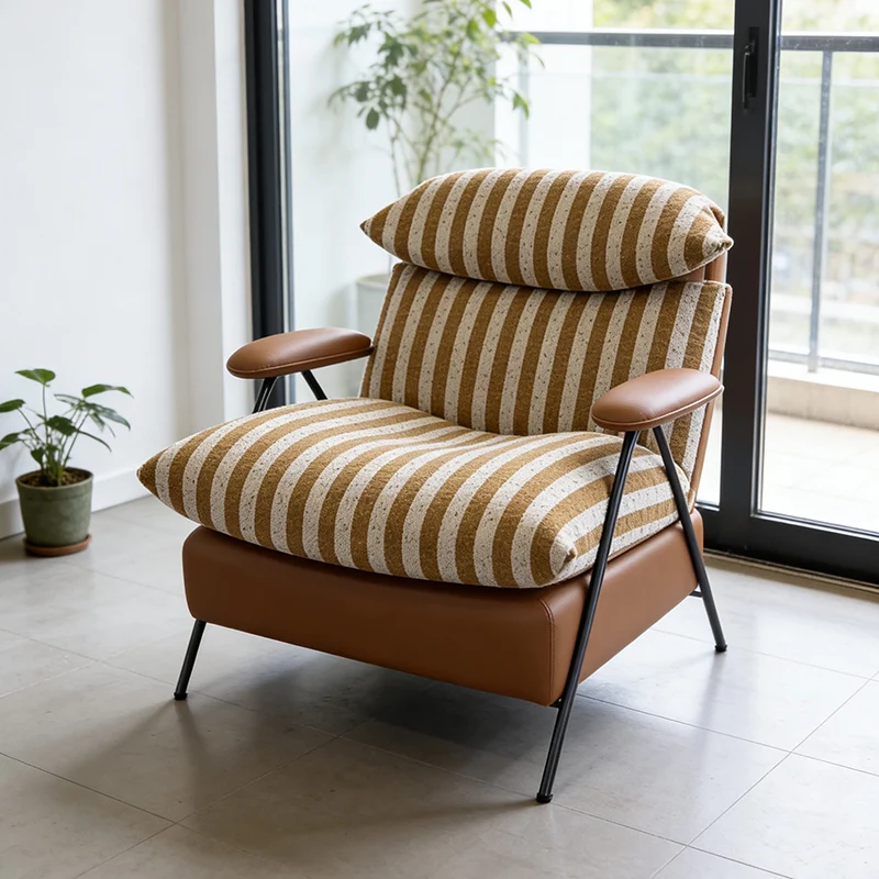 Contemporary Scandinavian Cloud-Style Upholstered Accent Chair: Eco-Friendly Faux Leather/Cotton-Linen Fabric - High-End Single-Seater Sofa For Living Room