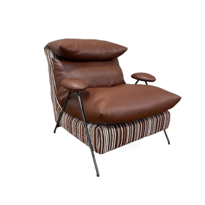 Contemporary Scandinavian Cloud-Style Upholstered Accent Chair: Eco-Friendly Faux Leather/Cotton-Linen Fabric - High-End Single-Seater Sofa For Living Room
