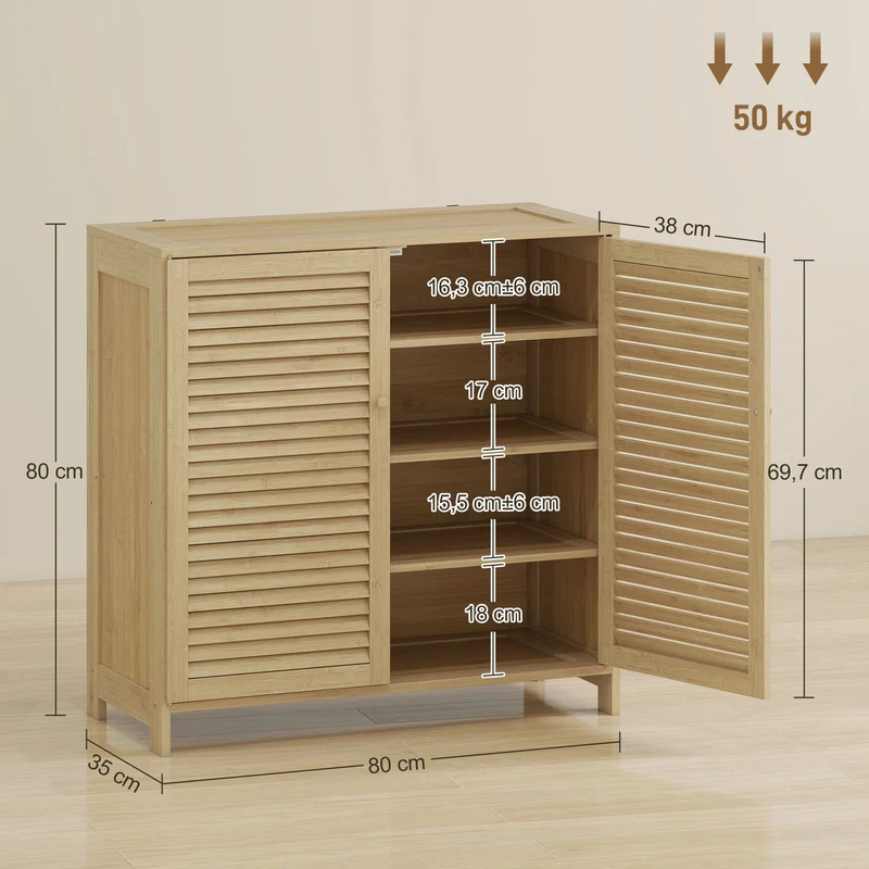 Meuble à chaussures entrée 80 x 35 x 80 cm pour 14 paires étagères réglables moderne ambiance zen en bambou naturel 21_0002799