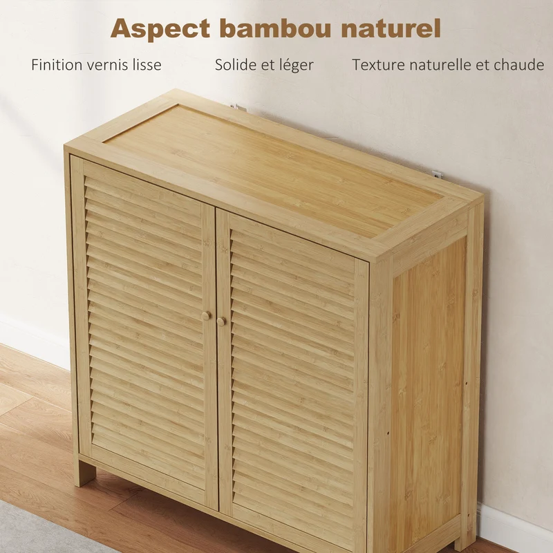 Meuble à chaussures entrée 80 x 35 x 80 cm pour 14 paires étagères réglables moderne ambiance zen en bambou naturel 21_0002799
