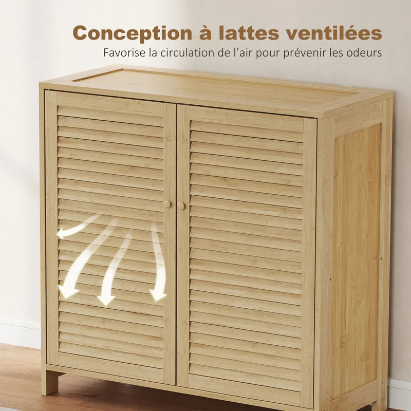 Meuble à chaussures entrée 80 x 35 x 80 cm pour 14 paires étagères réglables moderne ambiance zen en bambou naturel 21_0002799