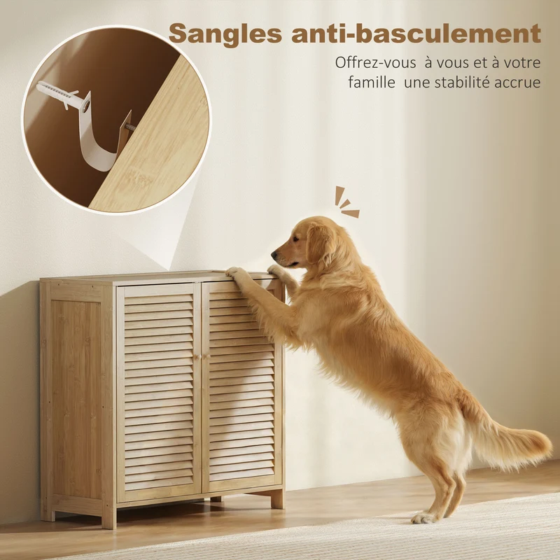 Meuble à chaussures entrée 80 x 35 x 80 cm pour 14 paires étagères réglables moderne ambiance zen en bambou naturel 21_0002799
