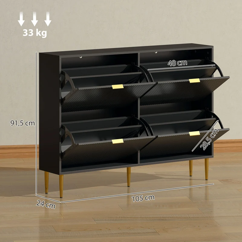 Meuble à chaussures entrée 105 x 24 x 91.5 cm rangement 20 paires étagères réglables cannelées moderne épuré en MDF noir 21_0002765