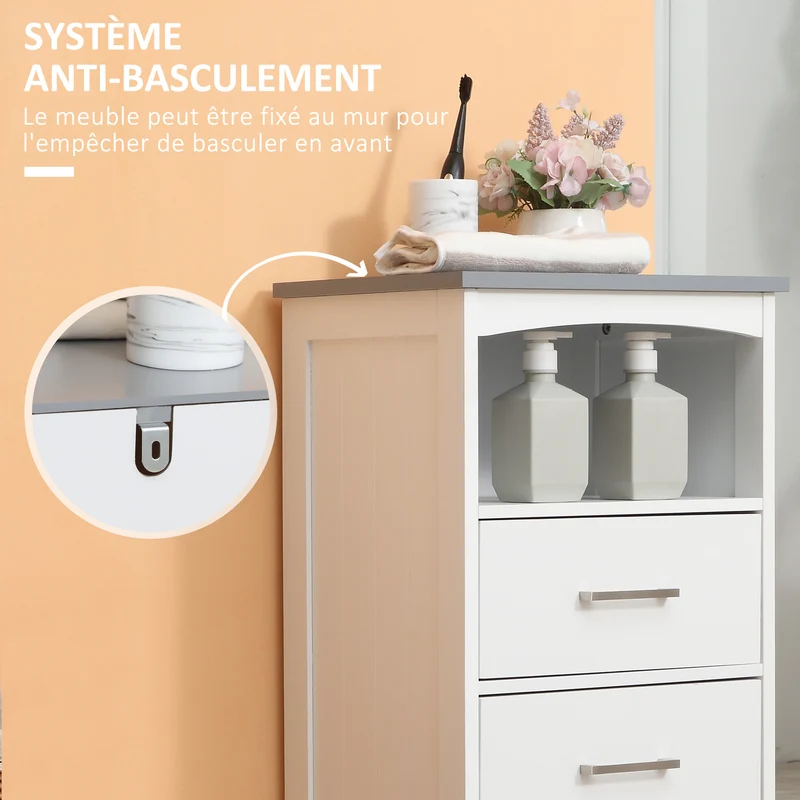 Meuble de salle de bain sur pied 40 x 33 x 80 cm 3 tiroirs 1 niche rangement optimisé style contemporain en MDF blanc 21_0001903