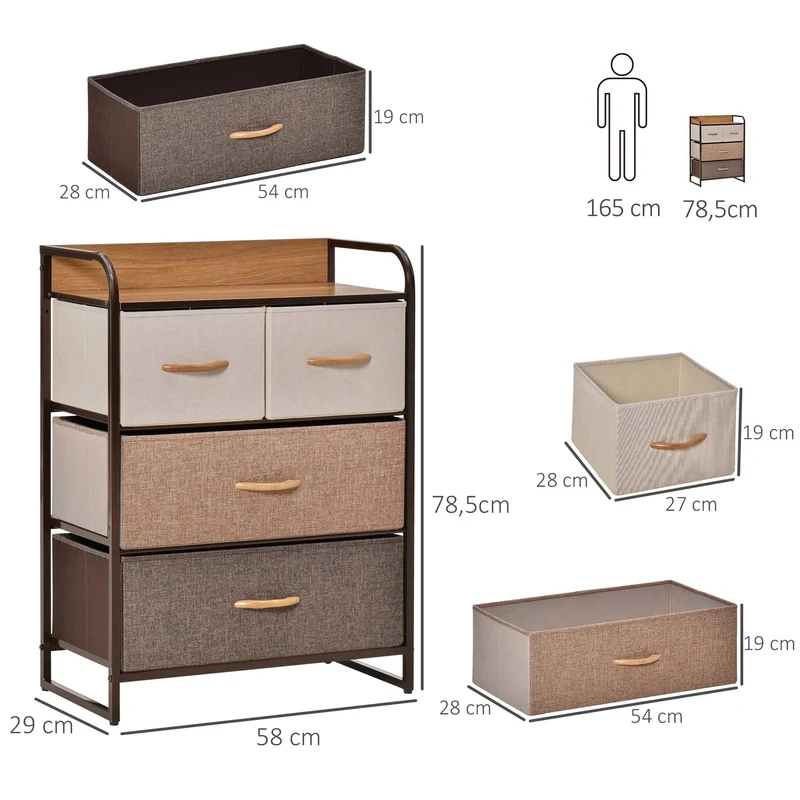 Meuble de rangement chiffonnier chambre 58 x 29 x 78,5 cm 4 tiroirs amovibles gain de place style scandinave en MDF noir 21_0001483