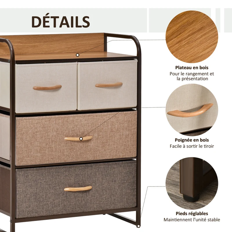 Meuble de rangement chiffonnier chambre 58 x 29 x 78,5 cm 4 tiroirs amovibles gain de place style scandinave en MDF noir 21_0001483