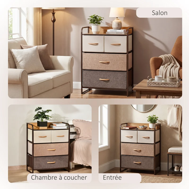Meuble de rangement chiffonnier chambre 58 x 29 x 78,5 cm 4 tiroirs amovibles gain de place style scandinave en MDF noir 21_0001483