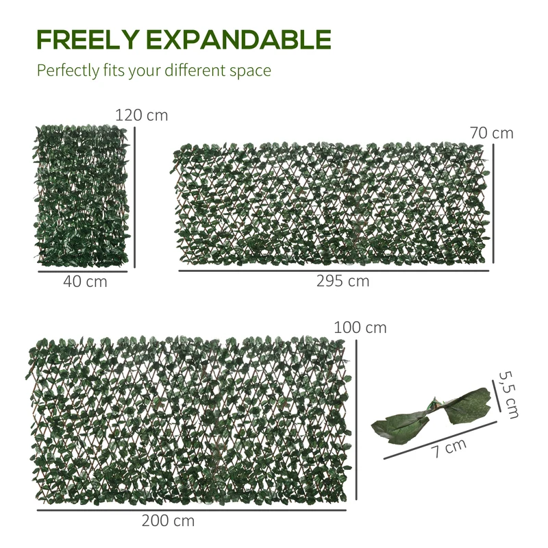 Lot de 2 haie artificielle murale brise vue extensible 295 x 70 x 2 cm entretien facile décoratif en polyester vert 21_0003977