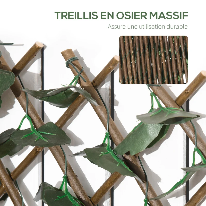 Lot de 2 haie artificielle murale brise vue extensible 295 x 70 x 2 cm entretien facile décoratif en polyester vert 21_0003977