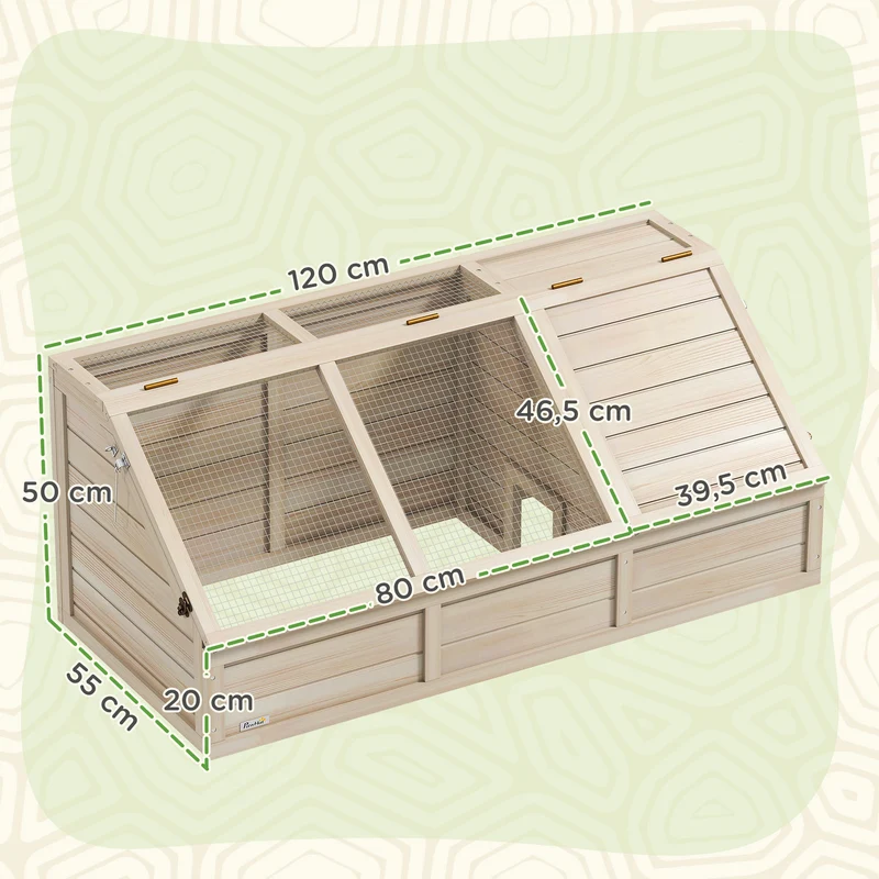 Enclos maison pour tortue extérieur jardin 120 x 55 x 50 cm couvercle ouvrable 2 zones séparées rustique en bois naturel 21_0007849