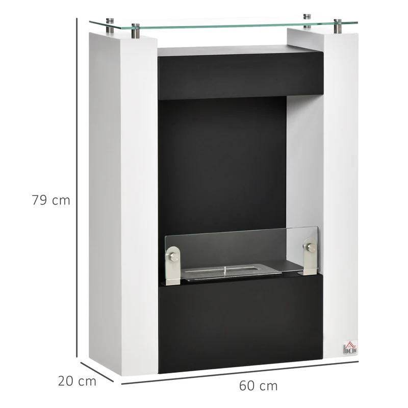 Cheminée bioéthanol colonne 60 x 20 x 79 cm chauffage d'appoint sans fumée étagère intégrée contemporain en acier noir 21_0001114