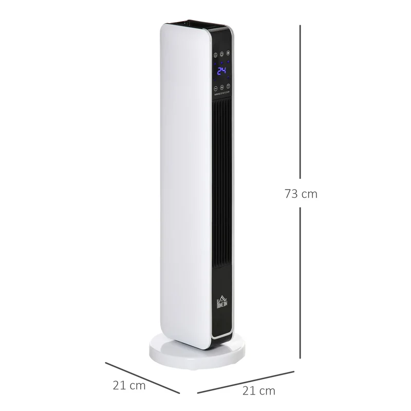 Chauffage soufflant oscillant pour salon bureau 21 x 21 x 73 cm chauffage rapide minuterie contemporain en plastique blanc 21_0001119