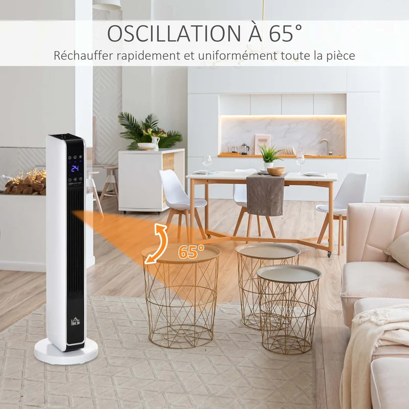 Chauffage soufflant oscillant pour salon bureau 21 x 21 x 73 cm chauffage rapide minuterie contemporain en plastique blanc 21_0001119