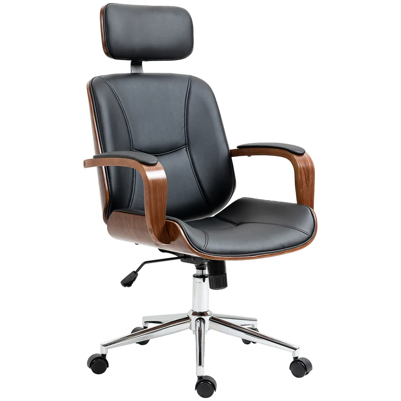 Chaise de bureau ergonomique réglable appui-tête bascule 66 x 65 x 125 cm confort moderne design en polyuréthane noir 21_0006225
