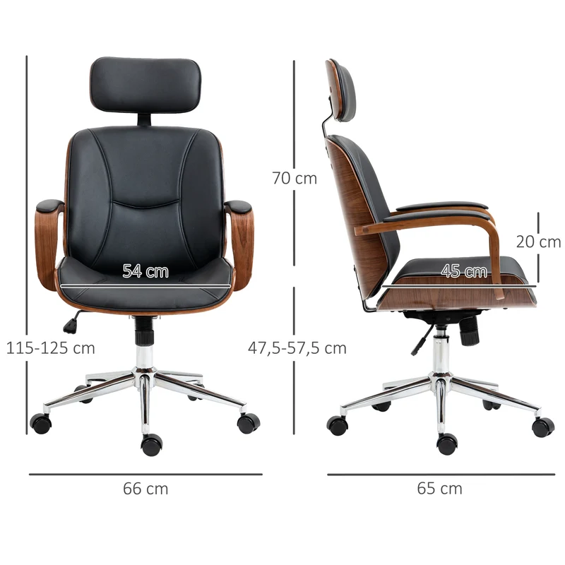 Chaise de bureau ergonomique réglable appui-tête bascule 66 x 65 x 125 cm confort moderne design en polyuréthane noir 21_0006225