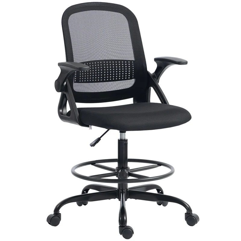 Chaise de bureau ergonomique 58 x 63 x 105-126 cm avec soutien lombaire accoudoirs rabattables moderne en maille noire 21_0006334