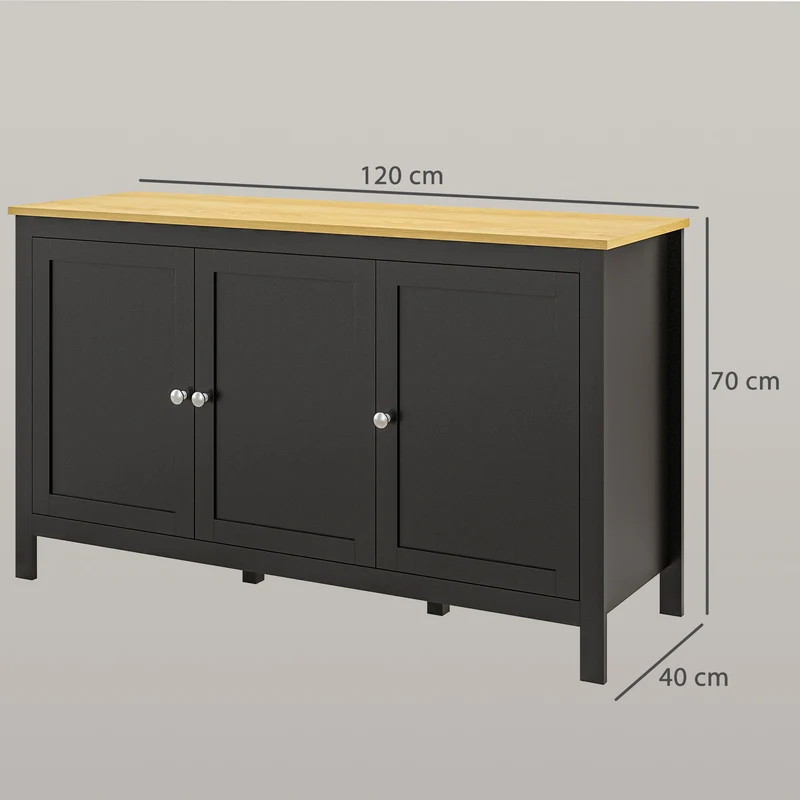 Buffet meuble de rangement salon 120 x 40 x 70 cm volume 3 portes 2 étagères réglables style classique cosy en MDF noir 21_0002909
