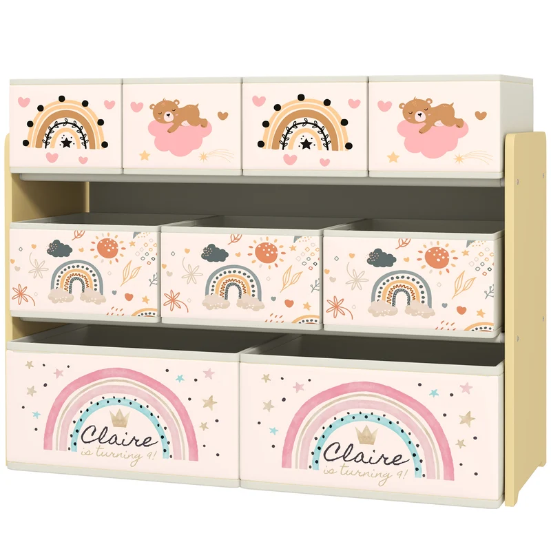Étagère rangement enfant 3 niveaux 93 x 30 x 70 cm 9 boîtes amovibles gain de place cosy décoratif moderne en MDF jaune 21_0000161