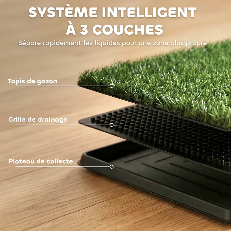Toilette pour chien d'entraînement 63 x 50,5 x 3,5 cm système 3 couches drainage rapide lavable moderne épuré en PP noir 21_0007532