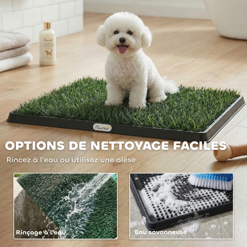 Toilette pour chien d'entraînement 63 x 50,5 x 3,5 cm système 3 couches drainage rapide lavable moderne épuré en PP noir 21_0007532