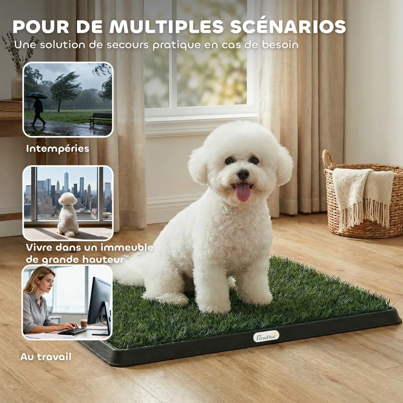 Toilette pour chien d'entraînement 63 x 50,5 x 3,5 cm système 3 couches drainage rapide lavable moderne épuré en PP noir 21_0007532