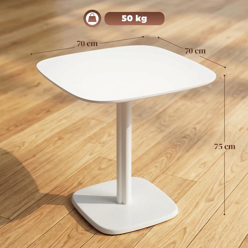Table à manger carrée cuisine 70 x 70 x 75 cm plateau épais coins arrondis nettoyable moderne en bois d'hévéa blanc 21_0003312