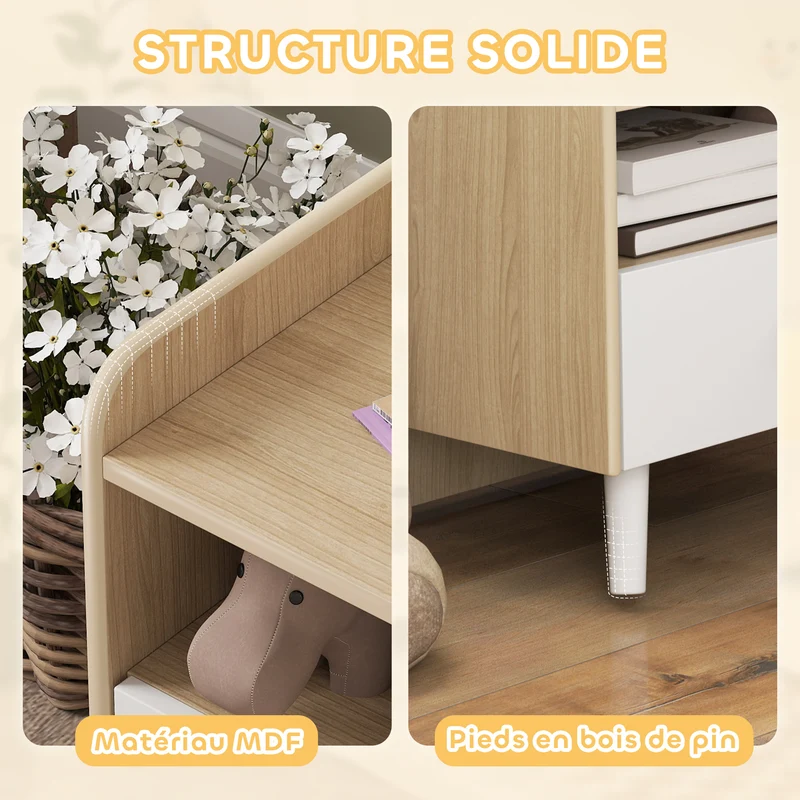 Table de chevet enfant 40 x 32.5 x 40 cm rangement tiroir et niche design scandinave chambre cosy pratique en MDF blanc 21_0000258