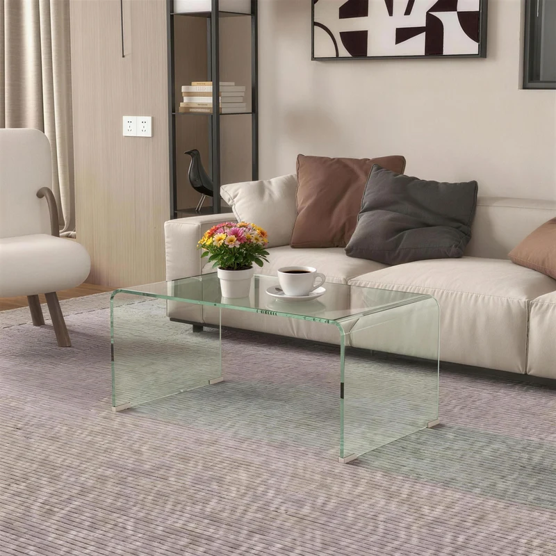 Table basse rectangulaire salon 80 x 45 x 35 cm patins antidérapants entretien aisé design en verre trempé transparent 21_0003185