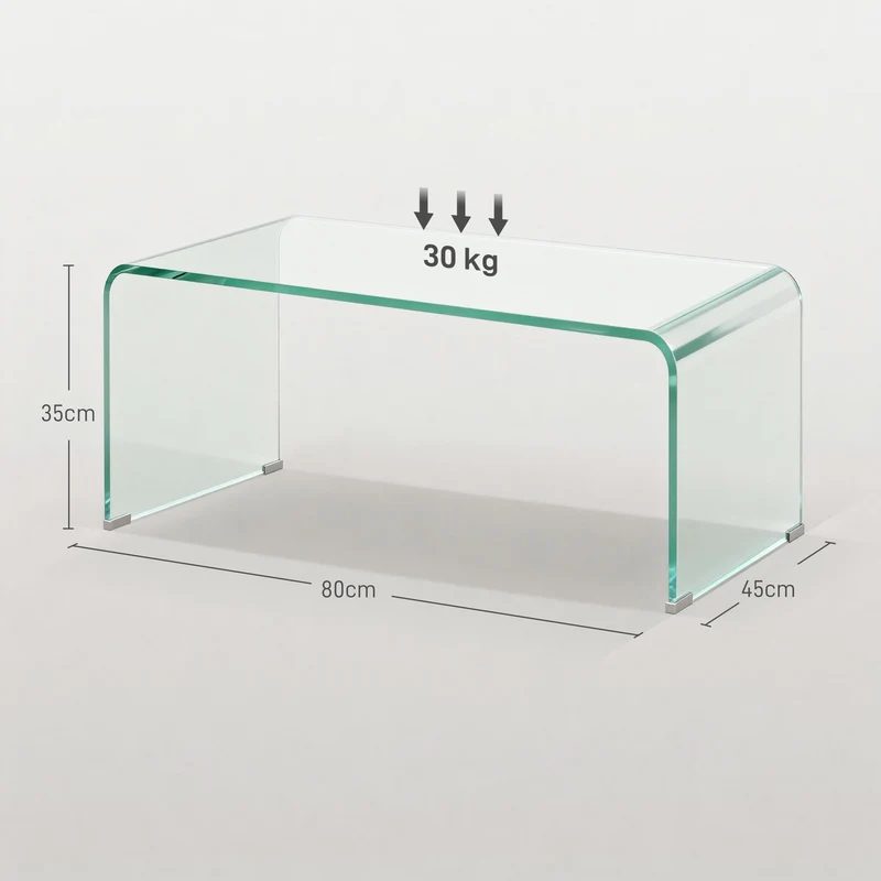 Table basse rectangulaire salon 80 x 45 x 35 cm patins antidérapants entretien aisé design en verre trempé transparent 21_0003185