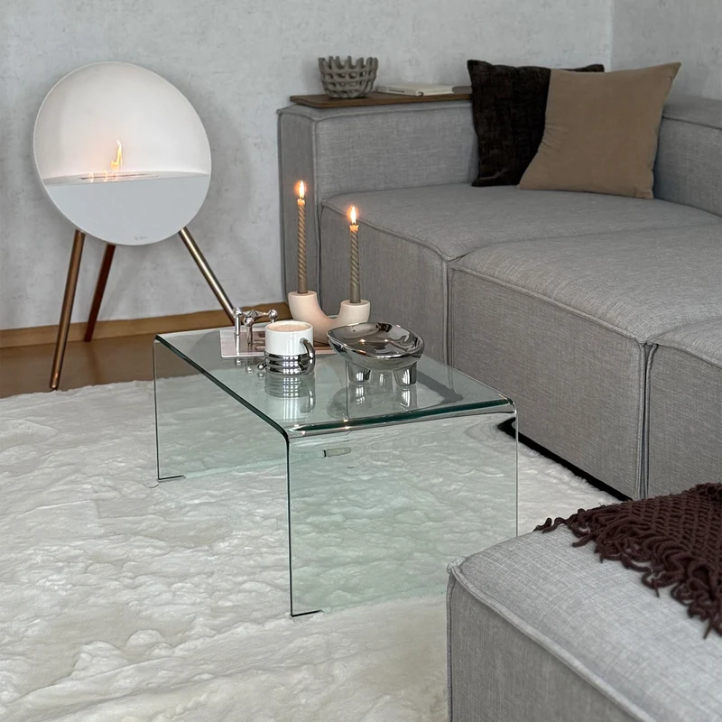 Table basse rectangulaire salon 80 x 45 x 35 cm patins antidérapants entretien aisé design en verre trempé transparent 21_0003185