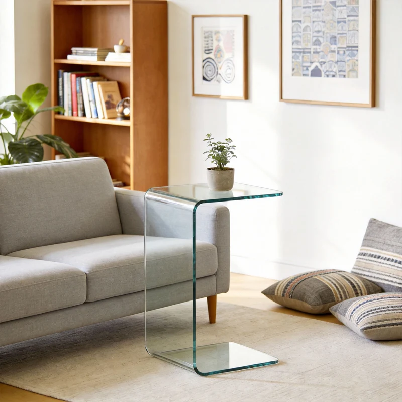 Table basse rectangulaire salon 80 x 45 x 35 cm patins antidérapants entretien aisé design en verre trempé transparent 21_0003185