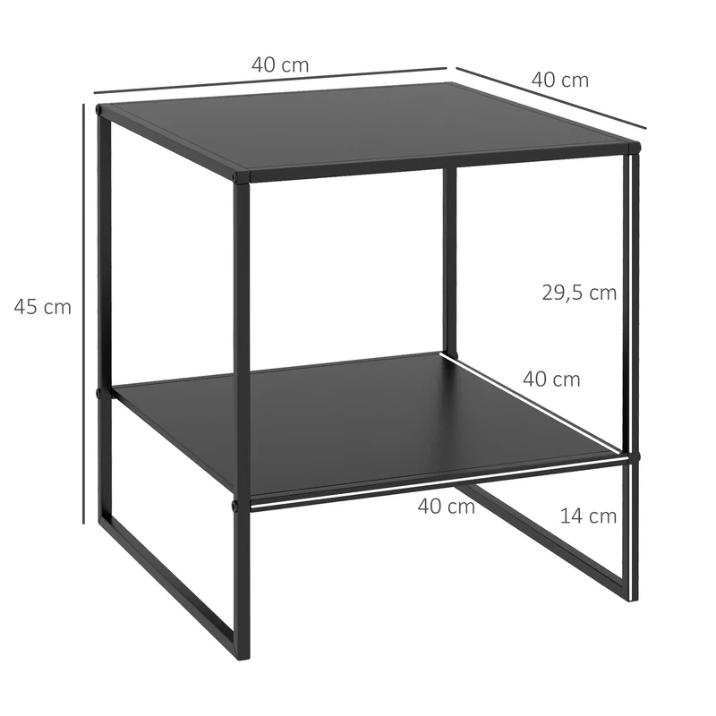 Table basse d'appoint carrée salon 40 x 40 x 45 cm plateau spacieux étagère pratique design industriel en acier noir 21_0003145