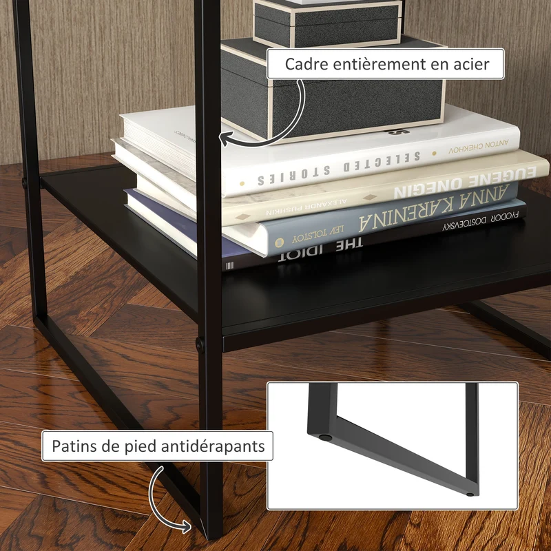 Table basse d'appoint carrée salon 40 x 40 x 45 cm plateau spacieux étagère pratique design industriel en acier noir 21_0003145