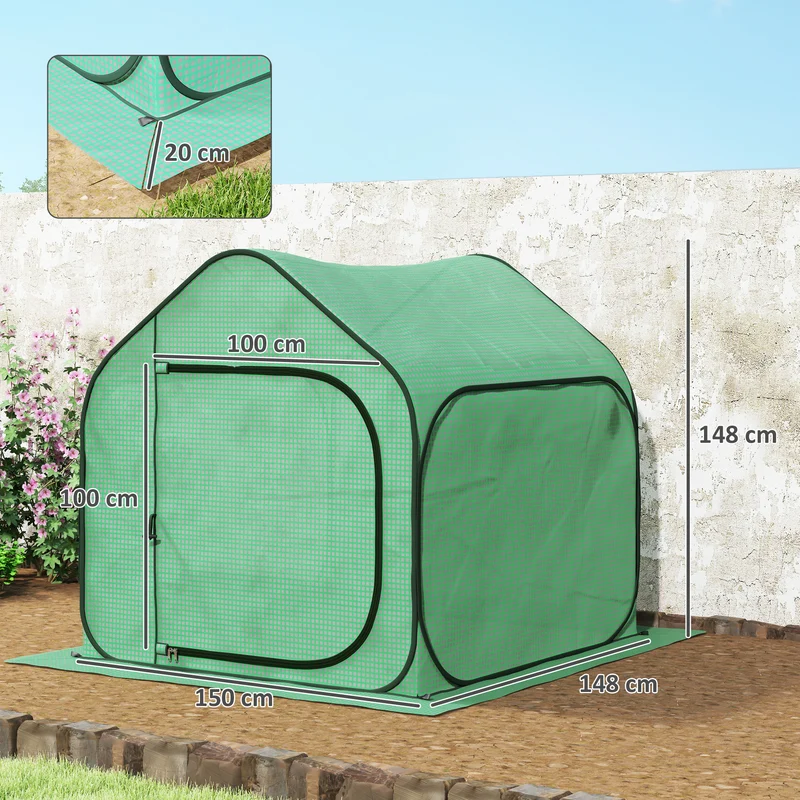 Serre pliable dôme jardin 150 x 148 x 148 cm protection uv porte zippée design contemporain compact en polyéthylène vert 21_0005536