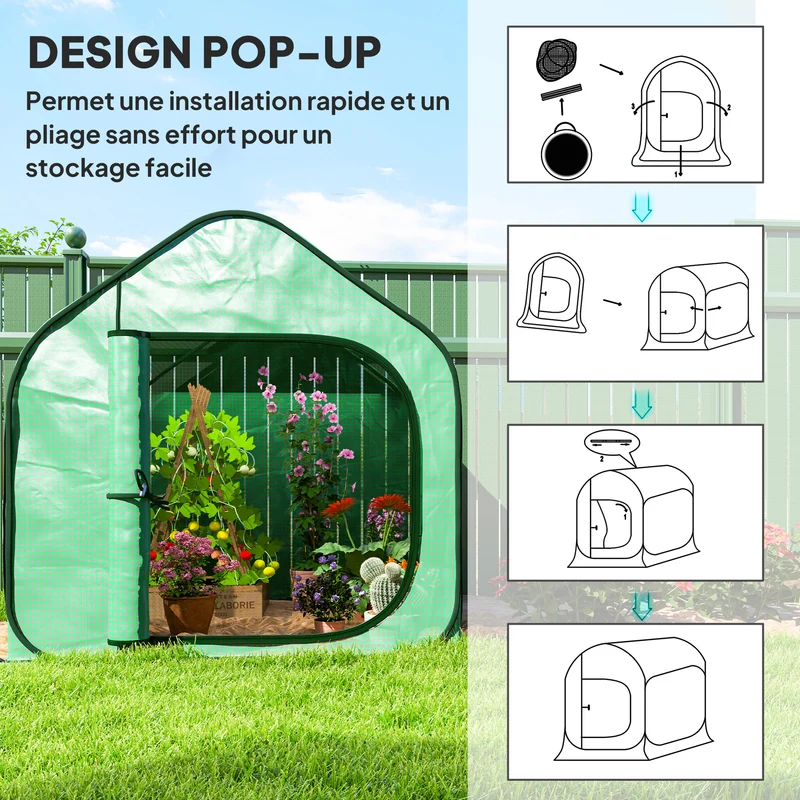 Serre pliable dôme jardin 150 x 148 x 148 cm protection uv porte zippée design contemporain compact en polyéthylène vert 21_0005536