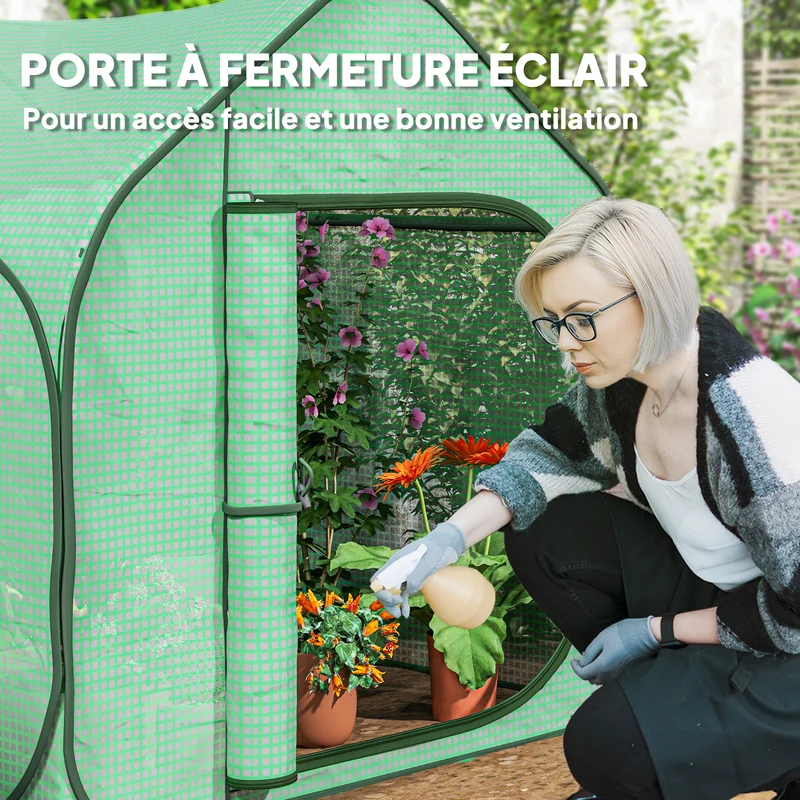 Serre pliable dôme jardin 150 x 148 x 148 cm protection uv porte zippée design contemporain compact en polyéthylène vert 21_0005536