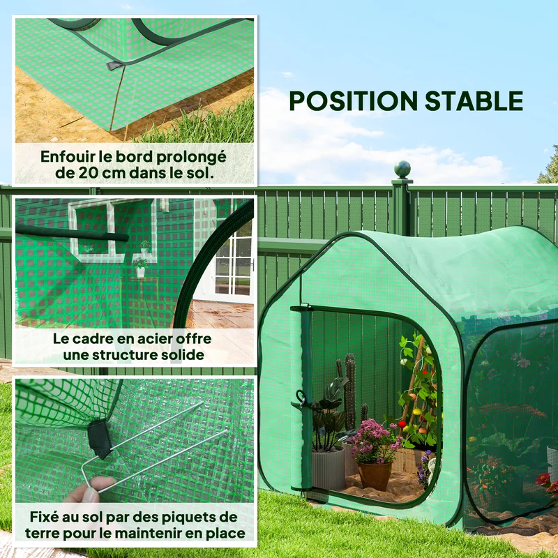 Serre pliable dôme jardin 150 x 148 x 148 cm protection uv porte zippée design contemporain compact en polyéthylène vert 21_0005536
