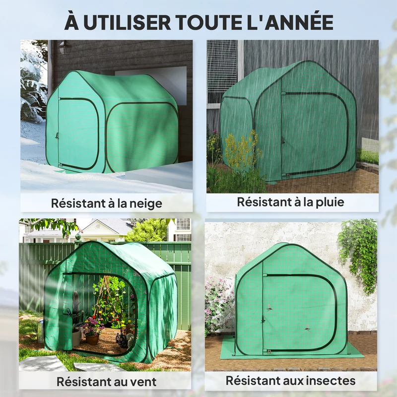 Serre pliable dôme jardin 150 x 148 x 148 cm protection uv porte zippée design contemporain compact en polyéthylène vert 21_0005536