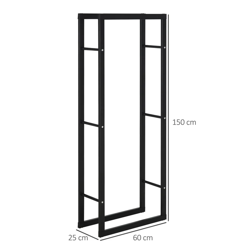 Range bûches porte bois vertical intérieur 60 x 25 x 150 cm supporte 100 kg montage rapide moderne en métal époxy noir 21_0001107
