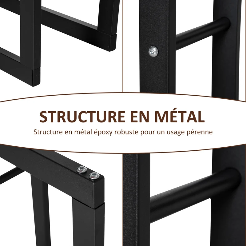 Range bûches porte bois vertical intérieur 60 x 25 x 150 cm supporte 100 kg montage rapide moderne en métal époxy noir 21_0001107