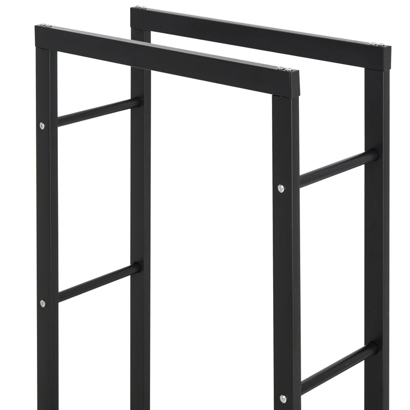 Range bûches porte bois vertical intérieur 60 x 25 x 150 cm supporte 100 kg montage rapide moderne en métal époxy noir 21_0001107