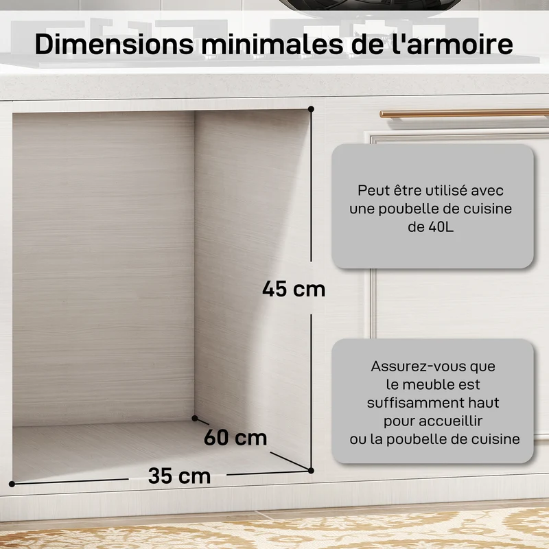 Poubelle sous évier coulissante encastrable 52 x 33,5 x 41 cm glisse silencieuse bacs amovibles moderne épuré en PP gris 21_0005947