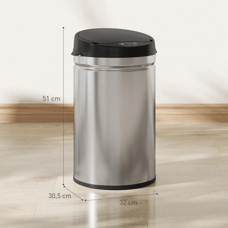 Poubelle automatique cuisine capteur 32 x 30,5 x 51 cm ouverture silencieuse 30 l moderne en acier inoxydable argent 21_0005925
