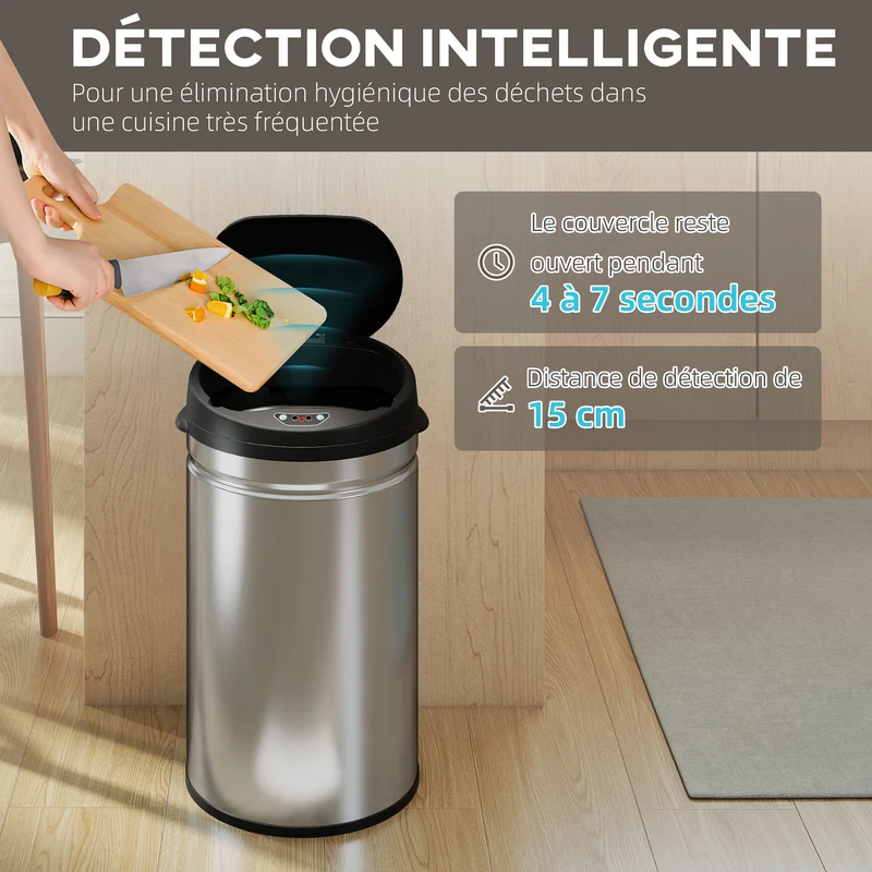 Poubelle automatique cuisine capteur 32 x 30,5 x 51 cm ouverture silencieuse 30 l moderne en acier inoxydable argent 21_0005925