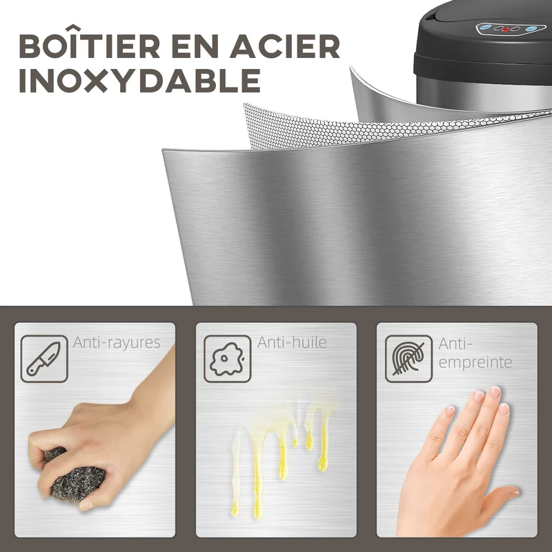 Poubelle automatique cuisine capteur 32 x 30,5 x 51 cm ouverture silencieuse 30 l moderne en acier inoxydable argent 21_0005925
