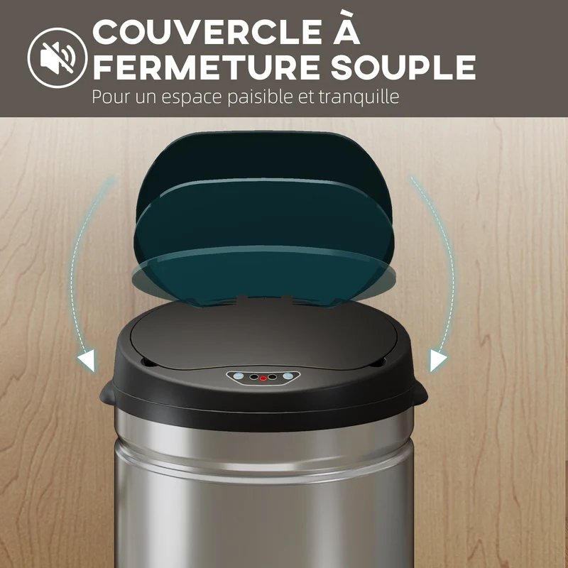 Poubelle automatique cuisine capteur 32 x 30,5 x 51 cm ouverture silencieuse 30 l moderne en acier inoxydable argent 21_0005925